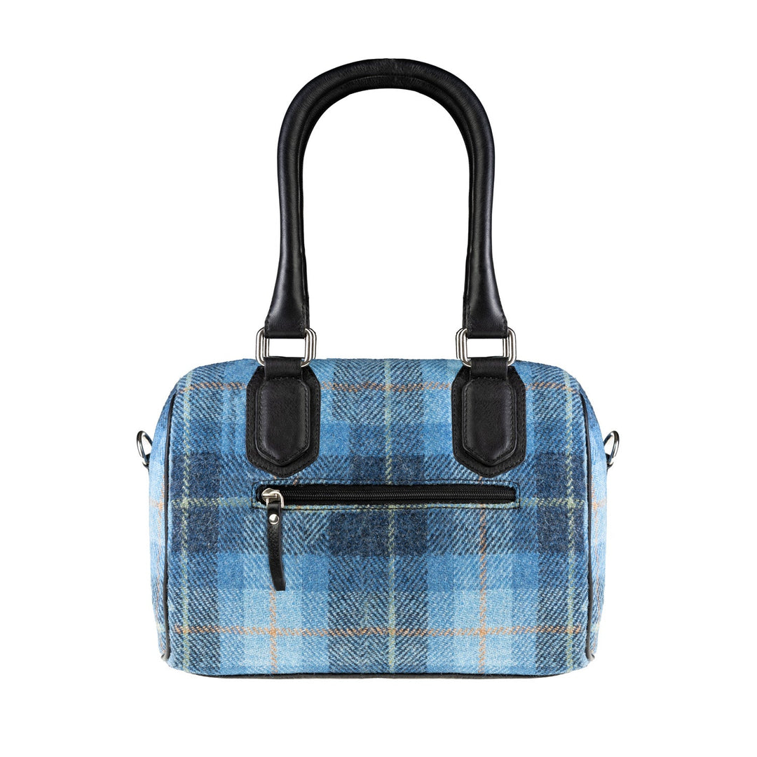 Ladies Ht Leather Small Handbag Blue Check / Black - Dunedin Cashmere