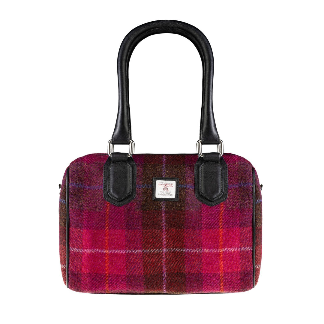 Ladies Ht Leather Small Handbag Cerise Check / Black - Dunedin Cashmere