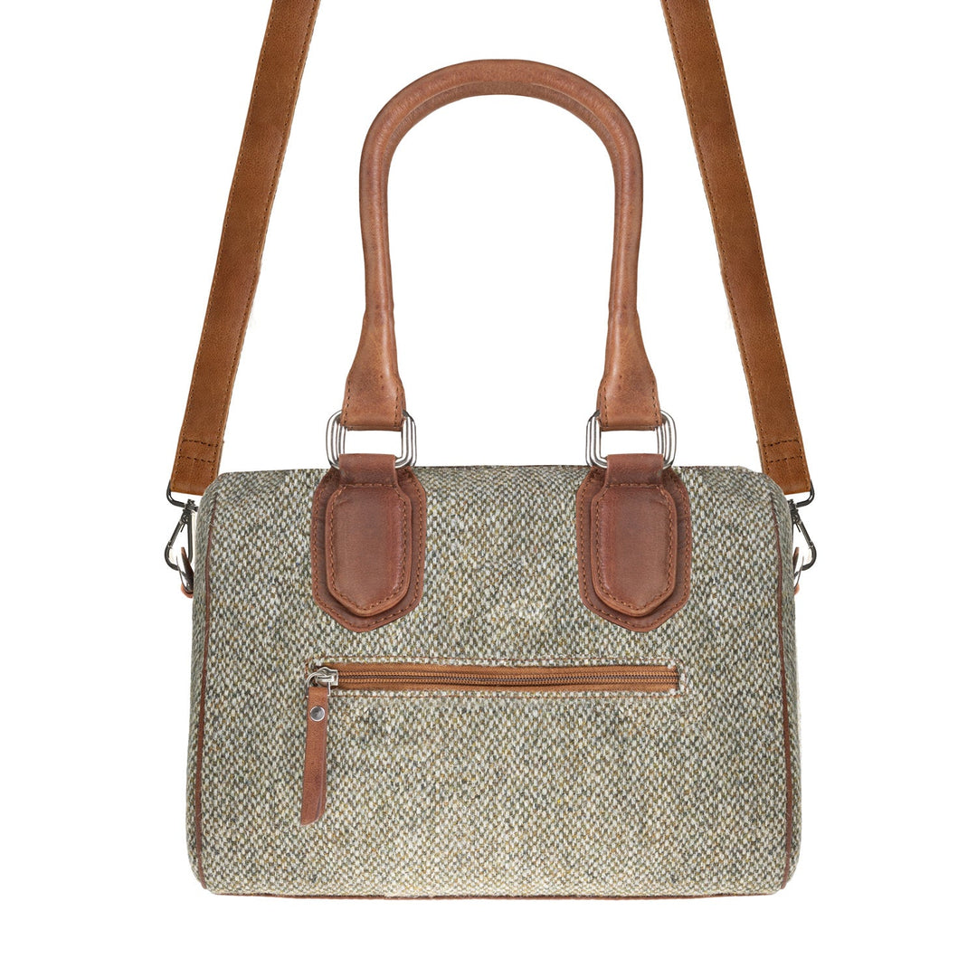 Ladies Ht Leather Small Handbag Green & White Barleycorn / Tan - Dunedin Cashmere