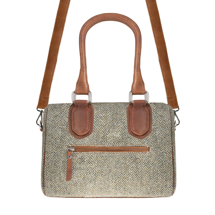 Ladies Ht Leather Small Handbag Green & White Barleycorn / Tan - Dunedin Cashmere
