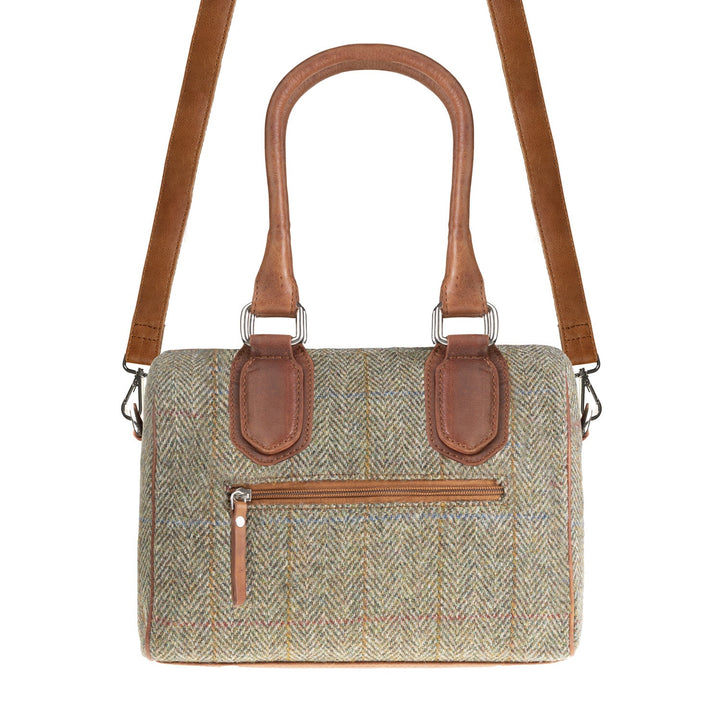 Ladies Ht Leather Small Handbag Lt Brown Check / Tan - Dunedin Cashmere