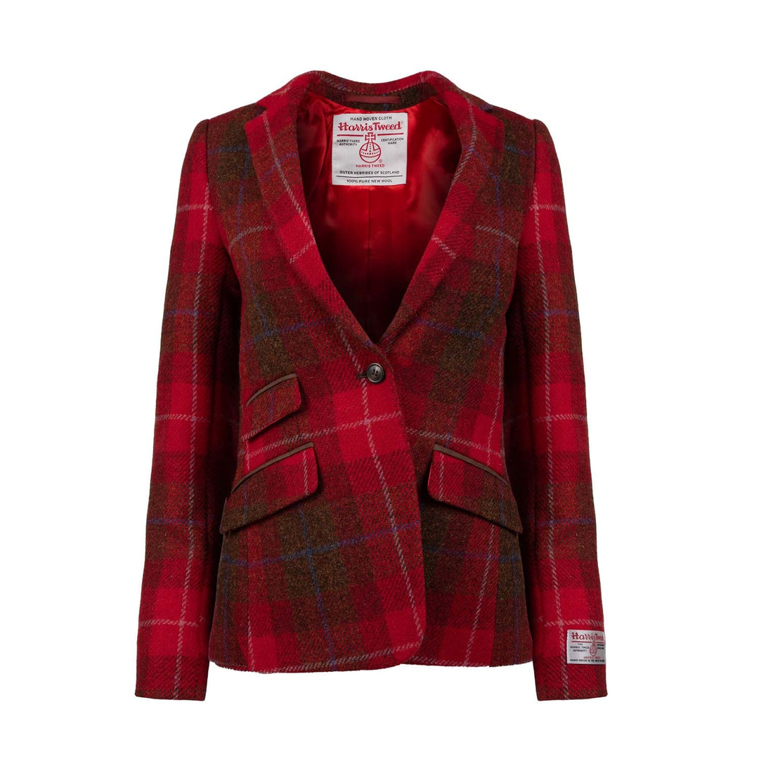 Ladies Iona Harris Tweed Jacket Ha222-A1 Red Check - Dunedin Cashmere