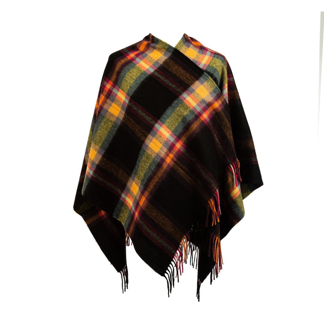 Ladies Mini Lambswool Cape Deco Check Ginger (One Size) - Dunedin Cashmere