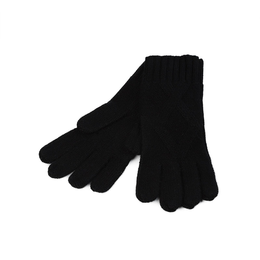 Ladies Racking Rib Detail Glove Black - Dunedin Cashmere