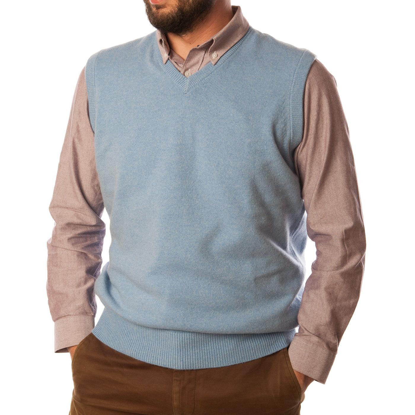 Men's Hawick Knitwear V-Neck Slipover Blue Haze - Dunedin Cashmere
