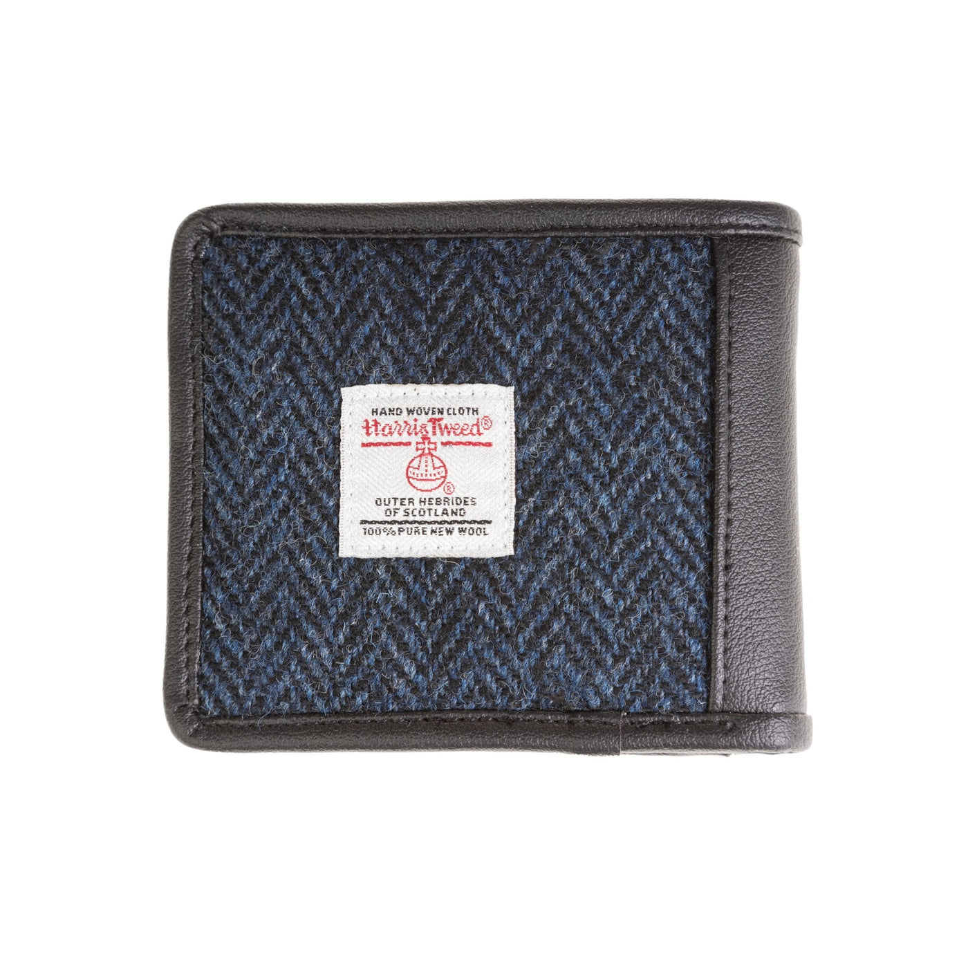 Mens Ht Vegan Leather Wallet Navy Blue Herringbone / Black - Dunedin Cashmere