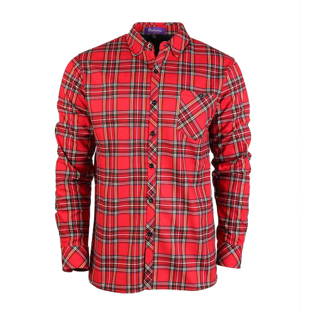 Men's Plaid Velour Lined Check Shirt Stewart Royal/Navy - Dunedin Cashmere