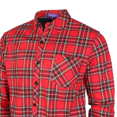 Men's Plaid Velour Lined Check Shirt Stewart Royal/Navy - Dunedin Cashmere