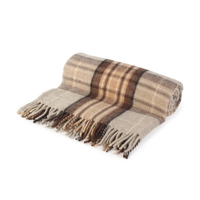 Recycled Wool Tartan Blanket Throw Mackellar Natural - Dunedin Cashmere