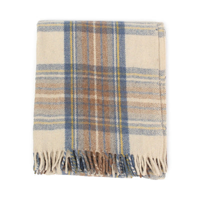 Recycled Wool Tartan Blanket Throw Stewart Muted Blue - Dunedin Cashmere