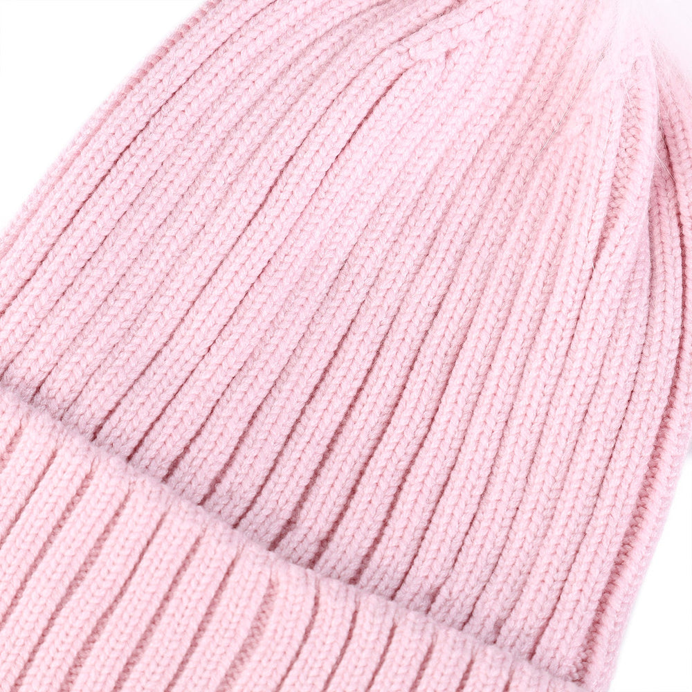 Rib Pom Hat Ft Baby Pink/White - Dunedin Cashmere