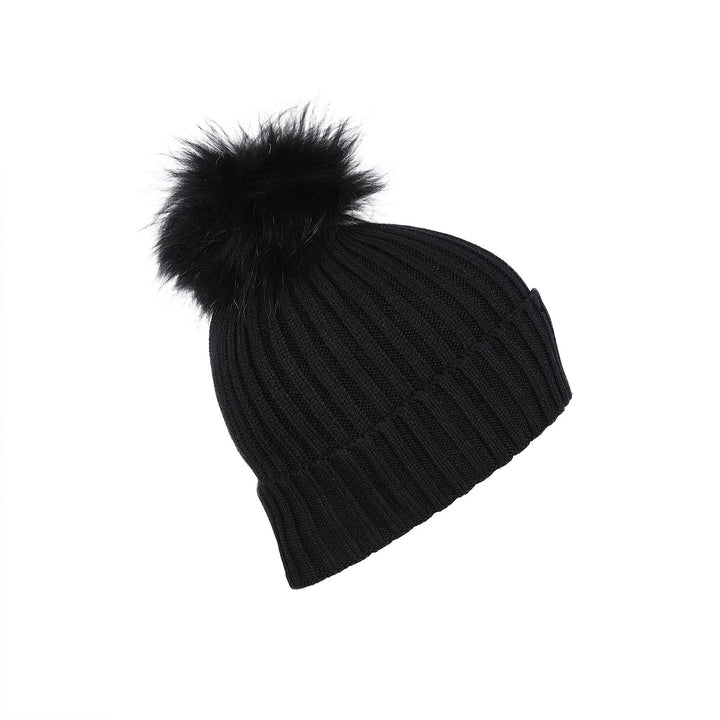 Rib Pom Hat Ft Black/Black - Dunedin Cashmere