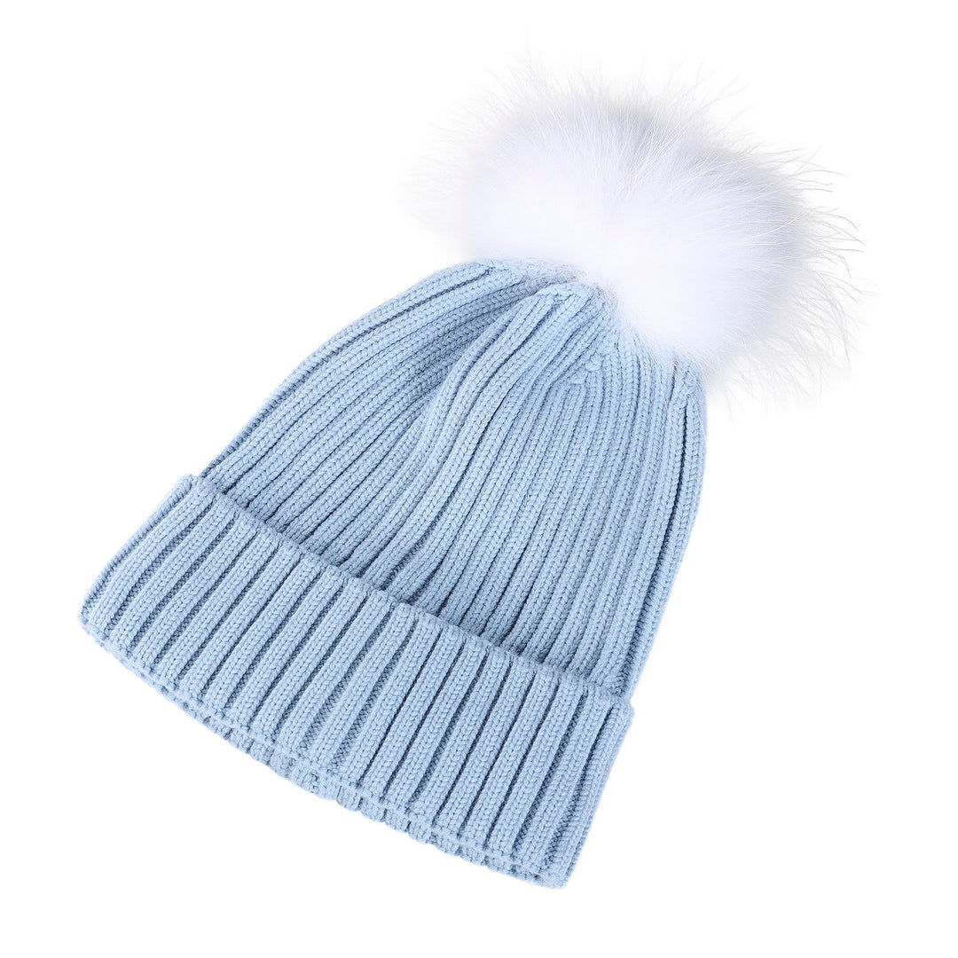 Rib Pom Hat Ft Sky Blue Slate/White - Dunedin Cashmere
