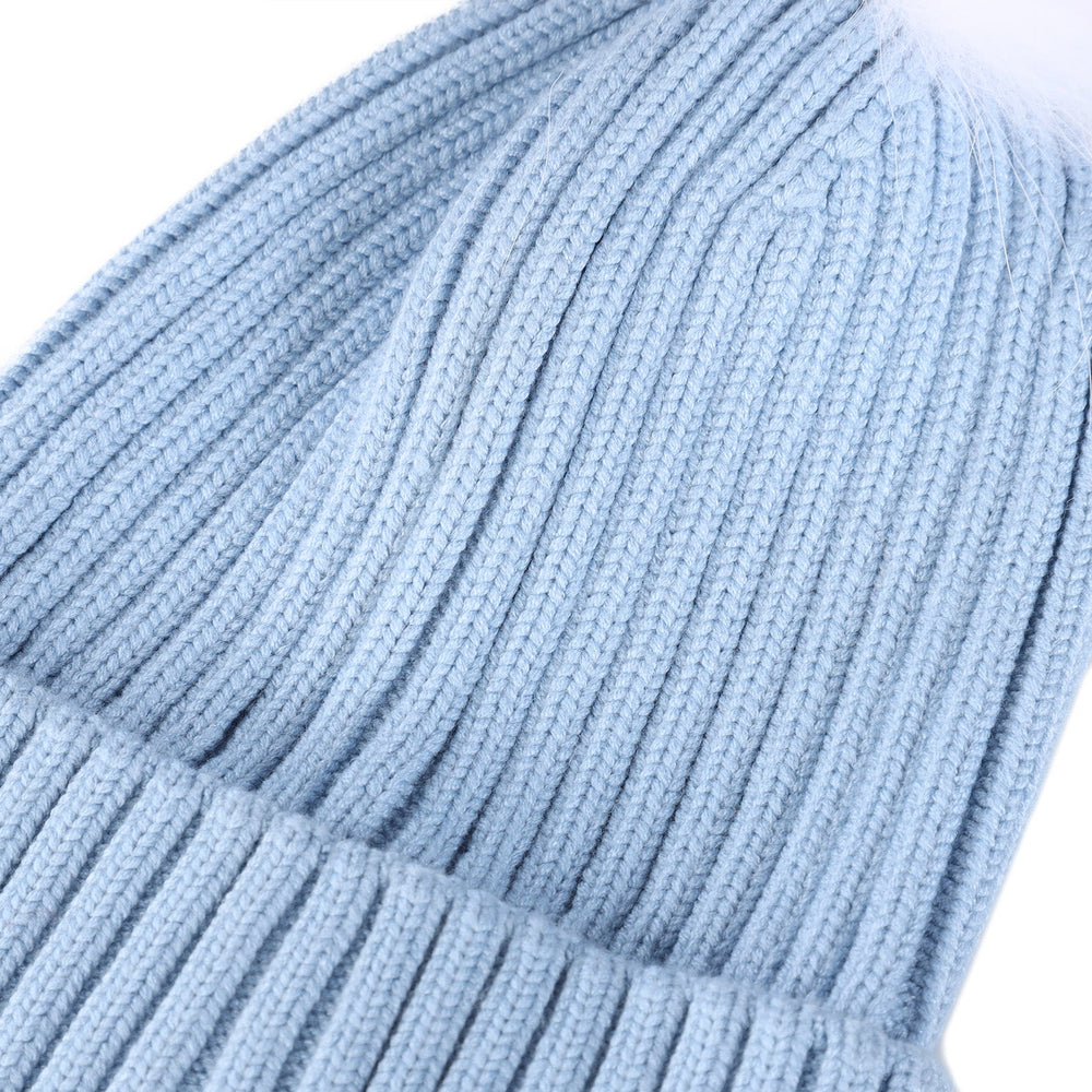 Rib Pom Hat Ft Sky Blue Slate/White - Dunedin Cashmere