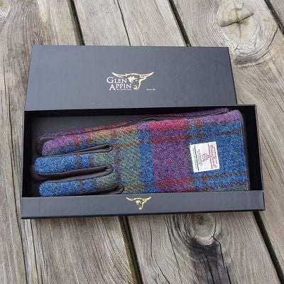 Women's Harris Tweed & Leather Boxed Gl Green/Pink Multi Check - Dunedin Cashmere