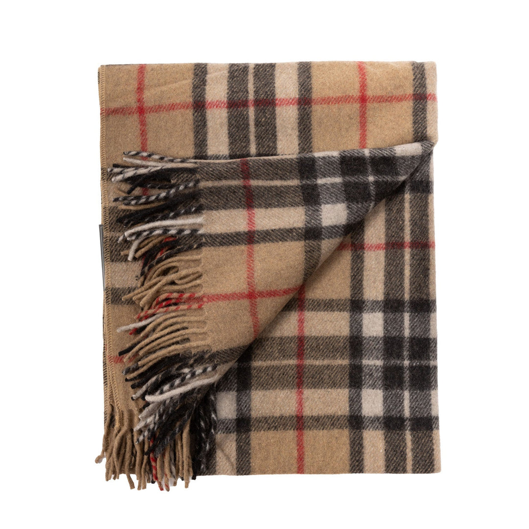 Wool Blend Tartan Knee Blanket Thomson Camel - Dunedin Cashmere